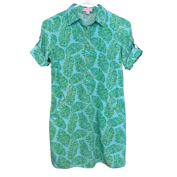 Lilly Pulitzer Dresses & Skirts - Lilly Pulitzer Shift Shirt Dress Tropical Leaf‎ Blue Green Rayon Size 0